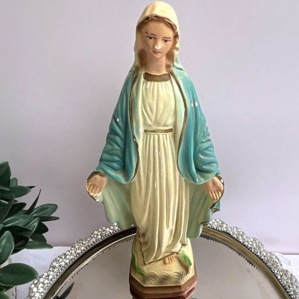 Blessed Mary Virgin Mary Chalkware statue figurine beautiful antique plaster